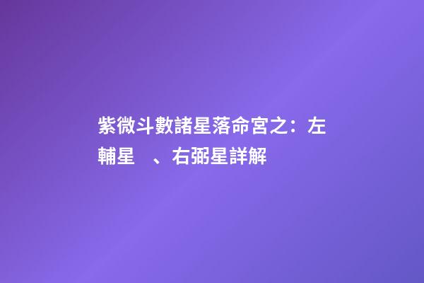 紫微斗數諸星落命宮之：左輔星、右弼星詳解